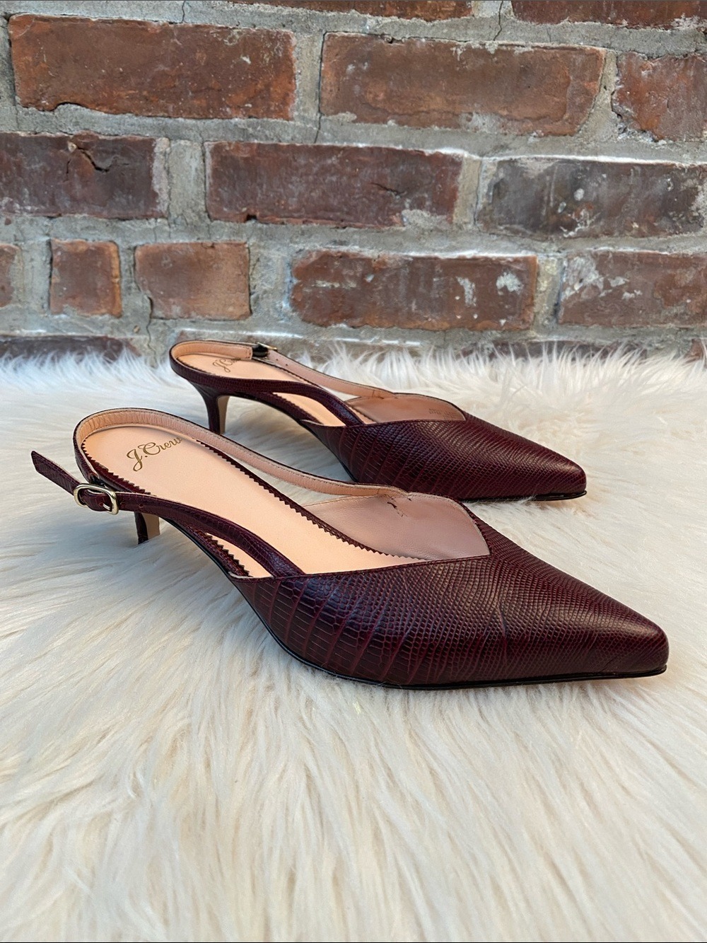 J. Crew Sophia Slingback Leather Kitten Heel Pumps, Size 7 - Picture 5 of 16